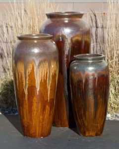 oil jar brown bleed triple vase fountain