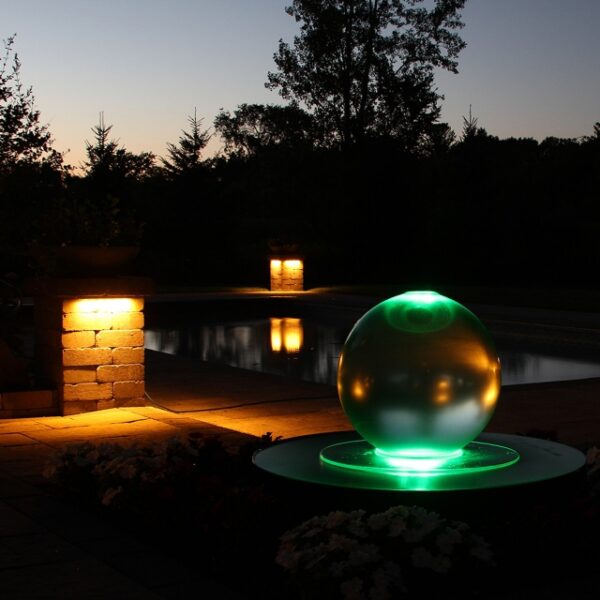 Crystal Sphere Fountain at Night